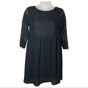 FOREVER‎ 21 WOMEN'S BLACK LINED LACE V-BACK 3/4 SLEEVE DRESS SIZE SMALL-EUC